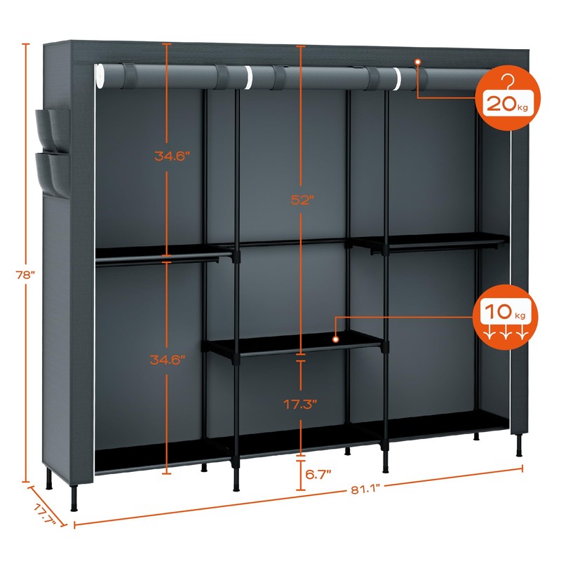 CASAMAYA Clothes Rack, Portable Closet, 81.5 Inch Large Capacity Wardrobe