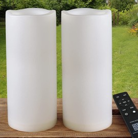 HOME MOST Pack of 2 Large White LED Candles Outdoor 4x10 - Unscented IP65 Waterproof Battery Powered Flameless LED Pillar Candles with Remote and Timer - Battery Operated Flameless Candles Flickering
