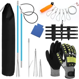 Lasnten 14 Pcs Hawaiian Sling Fishing Spear Set Set Fiberglass Pole Spear with 3 Prong Tips, Diving Lobster Knife with Holster 2 Sheath 2 Pairs Leg Straps Fish Buckle for Diving Spearfishing