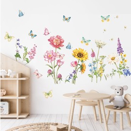 Flower & Butterfly Wall Decals Peel and Stick - Removable Self-Adhesive Window Clings Floral Wall Stickers for Girls Room, Bedroom, Living Room Nursery Decor
