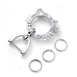 Pangpai Car Keychain for Women, Carabiner Keychain with Key Rings, Cute Crystal Rhinestone Key Chain Clip (Silver)