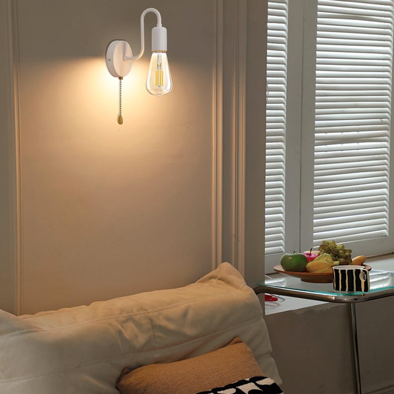 DTIEDY Hardwired Pull Chain Wall Sconce White, 1-Light Wall Light