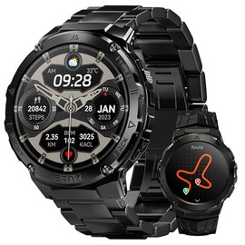 Reloj Inteligente para Hombre GPS, Smartwatch Militar Pantalla AMOLED 1.43", Brújula Altímetro Presión, 170+ Modos Deporte, 50M Impermeable, Smartwatch con Llamadas Bluetooth