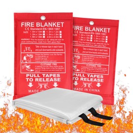 Flintronic 2PCS Fire Blanket, 1M X 1M Fire Suppression Blanket for Kitchen, Quick Unfolding and Easy to Use Fire Blankets with Loops, Emergency Fiberglass Fire Blanket for Home Kitchen Office Garage