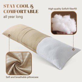 Cosybay Full Body Pillow Insert with Beige Pillowcase - Fluffy Long Bed Pillow for Adults - Firm Large Body Pillow with Washable Cover for Side and Back Sleepers - 20x54 Inch(Beige)