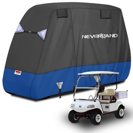 NEVERLAND Golf Cart Cover - Waterproof Golf Cart Covers - Fits for Yamaha Golf Carts EZ GO Club Car - Outdoor Windproof Sunproof (Black+Blue, Fit for 2+2/4 Passenger Cart)