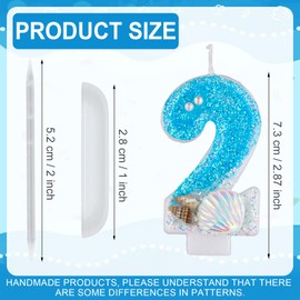 XIHIRCD Blue Mermaid Number Candle Shell, 7.3cm/2.87in, Blue & White, Wax & Sequins, Modern Style, Mermaid Birthday Party & Wedding Anniversary Decoration