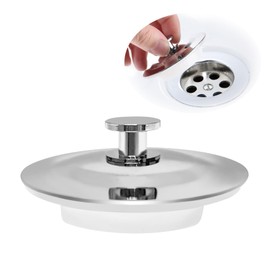 Universal Drain Plug, Stainless Steel Drain Plug, Replacement Sink Plug, Lightweight Handle for 42-44 mm, Sink Drain Plug for Kitchen Sink, Bathtubs