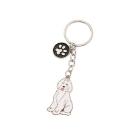 BT Bear Dog Keychain,Cute Metal Keychain,Bag Charm, White Bichon Frise