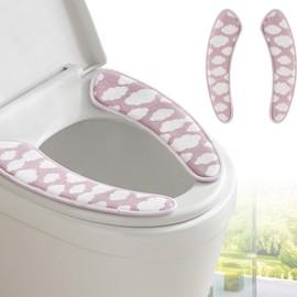 Iensen Thick and Warm Toilet Seat Cover – Washable, Reusable Cushion with TPR Adhesive & Cloud Pattern for Extra Comfort & Insulation (Pink)