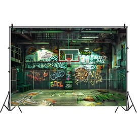 HANSHUAI Graffiti Basketball Court Birthday Backdrop Party Atmosphere Photography Background Street Art Spray Paint Basketball Sports Theme Decor Banner Photo Booth Studio Props 7x5ft FU0106YL