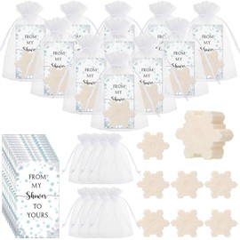 Dansib 50 Set Winter Baby Shower Favors Christmas Snowflake Soap with Organza Bags and Cards Xmas Stuffers Gender Reveal Favors Gifts for Winter Onederland Wonderland Party Birthday (Blue)