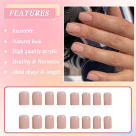 24Pcs Square False Nails Short, French Pink Tip Nude Press on Nails Solid Colour Fake Nails, Removable Glue on Nails Acrylic Full Cover Artificial Stick on Nails for Women Girls Nails Art