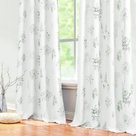 XTMYI 63 Inch Length Sage Green Window Curtains for Bedroom 2 Panels,Room Darkening Watercolor Floral Leaves 80% Blackout Flowered Printed Curtains for Living Room with Grommet,1 Pair Set