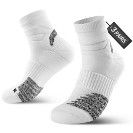 Bbfrey Athletic Ankle Socks Quarter Running Socks,Thick Cushion Padded,Anti-Blister,Seamless,Arch support,Gym,Tennis,3 Pairs, White, S