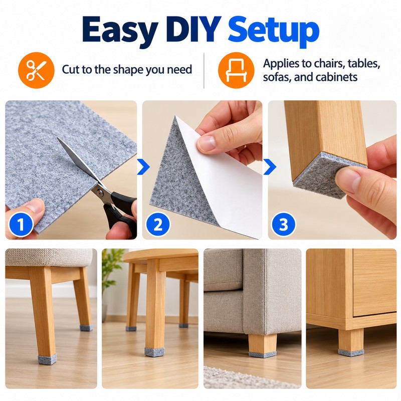2-Pack Self-Adhesive Felt Furniture Pads - Cut-to-Fit Floor Protectors for