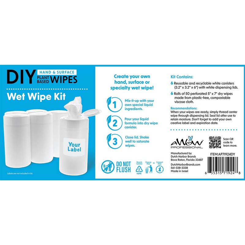 DIY Hand & Surface, Mix-It-Up Wet Wipe Kit, (50 Viscose