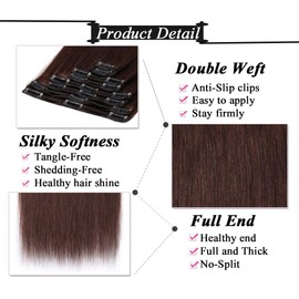 S-noilite Clip in Human Hair Extensions Thick True Double Weft Clip in 100% Remy Human Hair Full Head 8 Pieces 18 Clips Straight Silky (22 Inch - 160g,Medium Brown (#4))