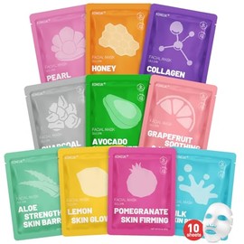 KONEUK 10 Pack Moisturizing Face Masks Skincare for Women, Collagen Hydrating Sheet Face Mask Set, Bulk Mothers Day Gifts, Facial Mask for Women Skin 