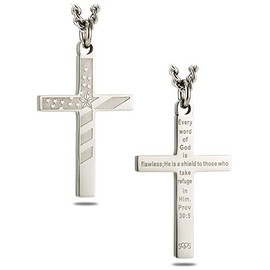 Men’s Cross Necklace – Stainless Steel or Gold Plated Pendant with Matching Curb Chain, USA Flag Patriotic Design, Inscribed with Proverbs 30:5 – Christian Jewelry for Men Faith-Based Jewelry Gifts