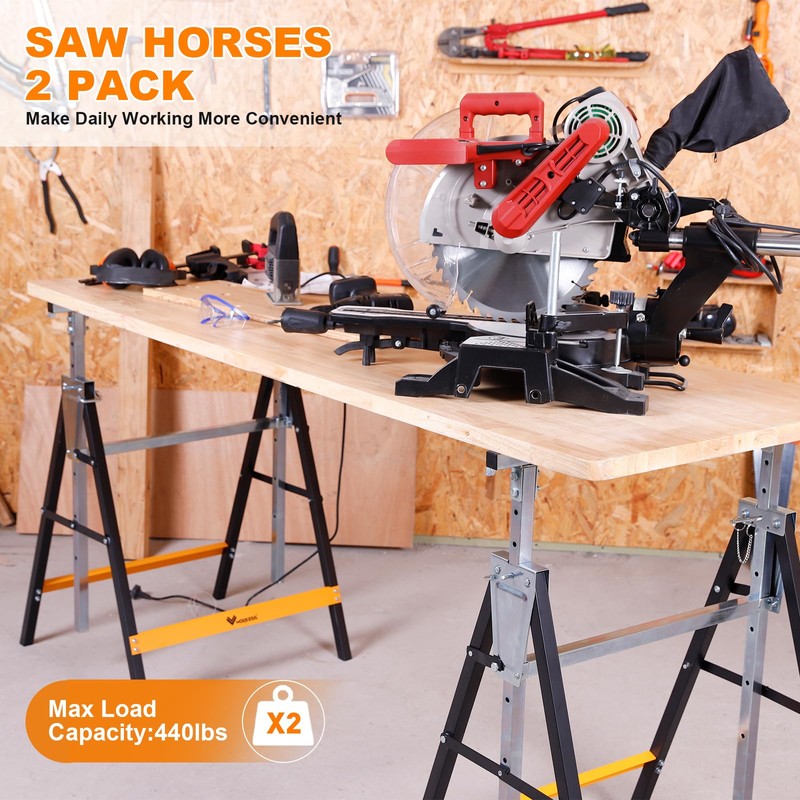 WORKESS Metal Saw Horses 2 pack Folding Heavy Duty 880