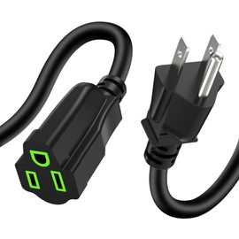 Power Extension Cord 0.5FT/6Inch, Short 3 Prong Electric Extension Cable Outlet Saver, Single Outlet, Outdoor and Indoor, Heavy Duty, Waterproof, Flexible, 16 AWG, SJTW, 13A 125V Extender Wire(Black)