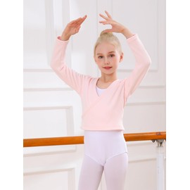 Bezioner Children's Ballet Wrap Jacket with Fleece Gymnastics Dance Ballet Jacket Long Sleeves for Girls Women, Pink with fleece