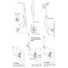 Universal Adjustable TV Antenna Mount, J-Mount Solid Mast (1.38'' x 24'' Pole) for Long Wall, Eave, Roof Mounting, Iron Paint Heavy Duty Pivot Mounting Bracket and Hardware Included, Black