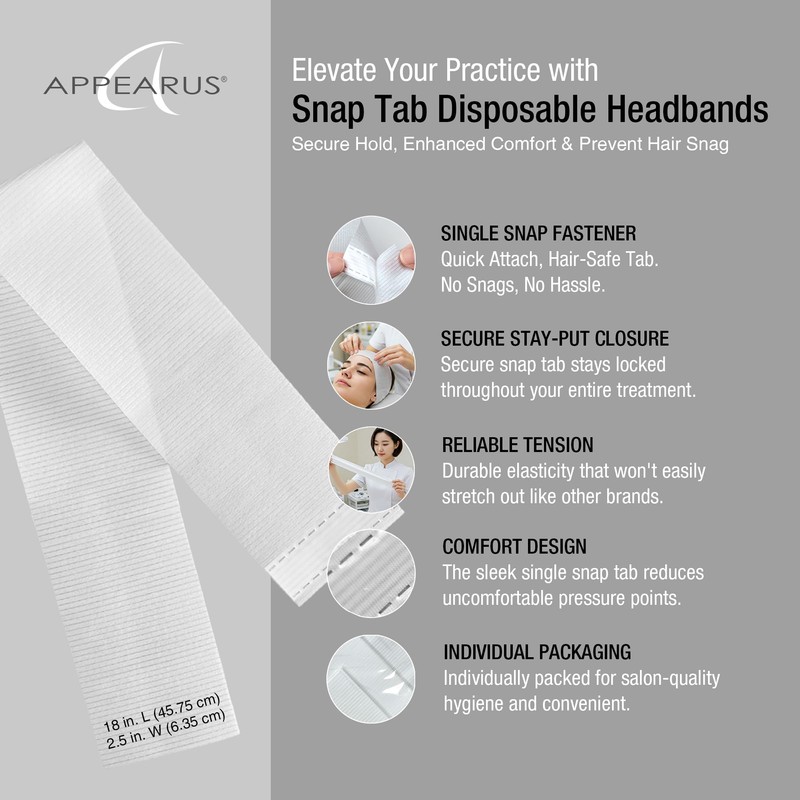 Appearus Professional Disposable Headbands with Single Snap Tab - 100