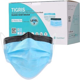 50PCs Tigris Antifog Foam Blue Face Mask by VASTMED | 3Ply Level-3 Mask Breathable Individually Packed Indoor & Outdoor Use