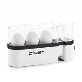 Cloer 6021 Egg Cooker, up to 3 Eggs, Removable Egg Carrier, Serving Function, 300 Watt, Plastic, White