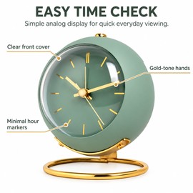Nordic Minimalist Alarm Clock for Kids and Students – Silent Non-Ticking Analog Desk Clock with Luminous Hands and Backlight for Bedroom