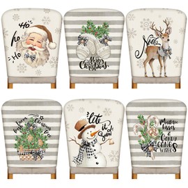 Moukeren 6 Pcs Christmas Chair Cover Set Stretch Dining Chair Back Covers Vintage Christmas Santa Claus Elk Slipcovers Farmhouse Removable Elastic Seat Protector for Xmas Party Kitchen Home Decor