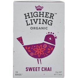 Higher Living Organic Sweet Chai - 15 Teabags | Made with Licorice, Ginger, Cardamom, Cloves, Black Pepper & Peppermint | Pure & Natural Herbal Tea | Sweetened & Caffeine Free | 1.16 Oz