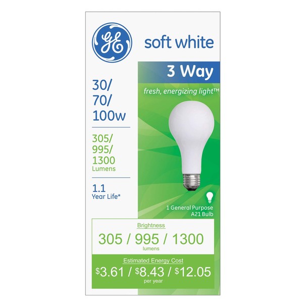 GE Lighting 97493 30-Watt - 70-Watt - 100-Watt A21 3-Way, Soft White, 6-Pack
