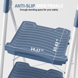 KINGRACK 4 Step Ladder, Sturdy Step Stool with Handrail, Anti-Slip Wide Pedals, Foldable Step Stool for Home, Garage, Garden, Blue, Safety Locking, Pass 900LBS Testing