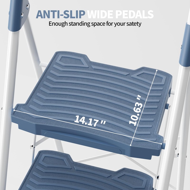 KINGRACK 4 Step Ladder, Sturdy Step Stool with Handrail, Anti-Slip