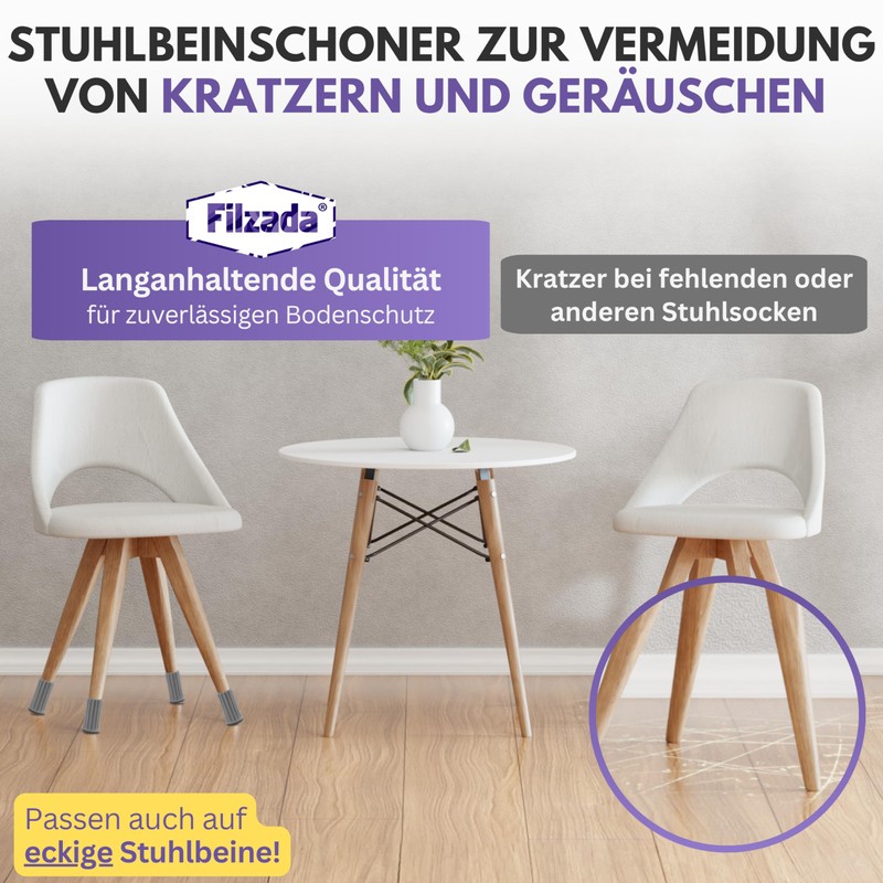 Filzada® 24x Stuhlsocken Filz/Stuhlbeinsocken GRAU- Elastische Stuhlbeinschoner - Stuhlbeinkappen -