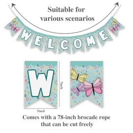 Back to School Banner - Welcome - First Day of School Decoration, Flower Sea Butterfly Banner 6.5ft Long, For Classroom Decorations, Campus Home Office, Schools Party Supplies and Welcome Sign - A08