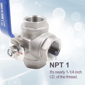 Horiznext NPT 1 threaded stainless steel 3 way L port with mounting pad ball valve, manual control water flow pipe gas hose heater hydraulic draining air pex tube (1 pc)