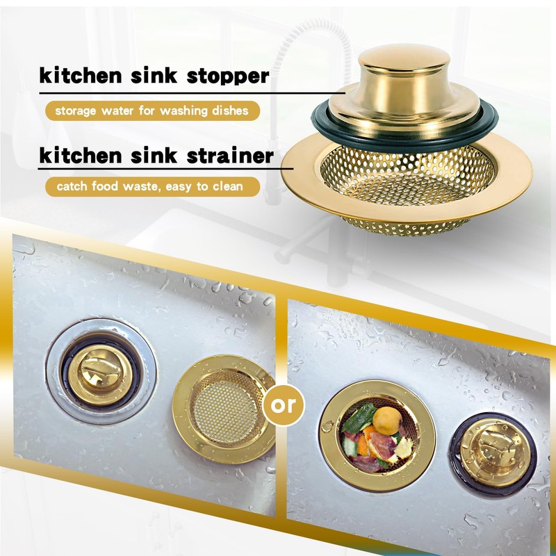 RQYEKDO Kitchen Sink Strainers Sink Stopper Kits, Stainless Steel Sink