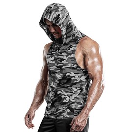 DRSKIN 2 Pack Men's Hooded Tank Tops Bodybuilding Muscle Cut Off T Shirt Sleeveless Gym Training Hoodies Workout Dry (T-Hood (MGY08,MBB10), M)