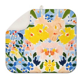 Flower Drying Mat 16" X 18" Yellow flower Kitchen Counter Stone Dish Drying Mats For Kitchen Counter Blue Floral Drying Mats For Home Counter Drying Mats For Dishes Table Mat Drying Kitchen Mat