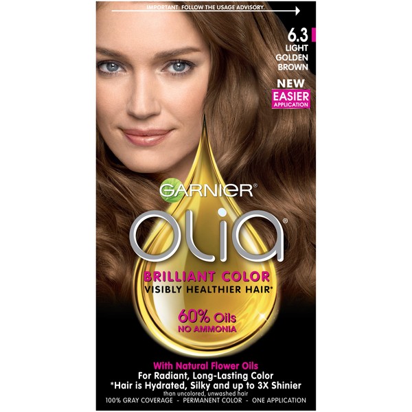 Garnier Olia Ammonia-Free Brilliant Color Oil-Rich Permanent Hair Color, 6.3 Light Golden Brown (Pack of 1) Brown Hair Dye (Packaging May Vary)