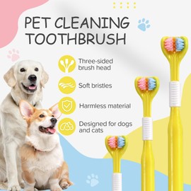 VVHOMIFE Three-Sided Dog Toothbrush, Great Toothbrush for Large and Medium Dogs, Dog Tooth Brushing Kit for Cleaning Your Dog's Teeth, for Daily Care of Your Dog's Mouth. Yellow, 4 Pcs L