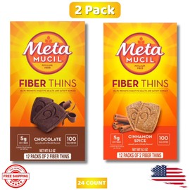 Metamucil Fiber Supplement Thins Chocolate & Cinnamon Spice Flavored 24 Count