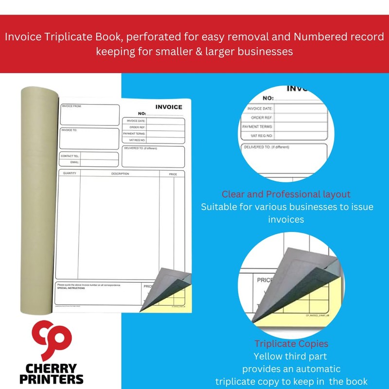Cherry Carbonless NCR Invoice Book | Triplicate Book | A5