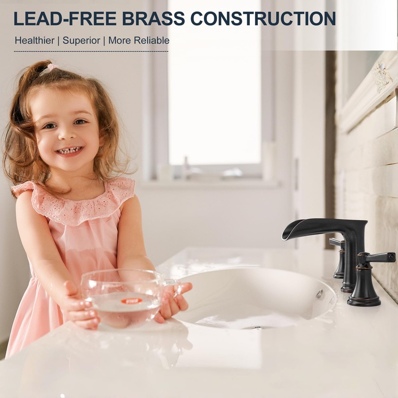 HEYMYTAP Brass 8 Inch Oil Rubbed Bronze Bathroom Faucet Waterfall