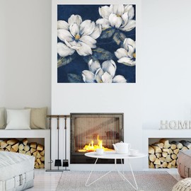 Fine Art Canvas Botanical Wall Art for Bathroom Plant Pictures Wall Decor Artwork for Bedroom Plant Wall Art Magnolias Indigo Canvas Wall Decor by Artist Nan 37 in x 37 in
