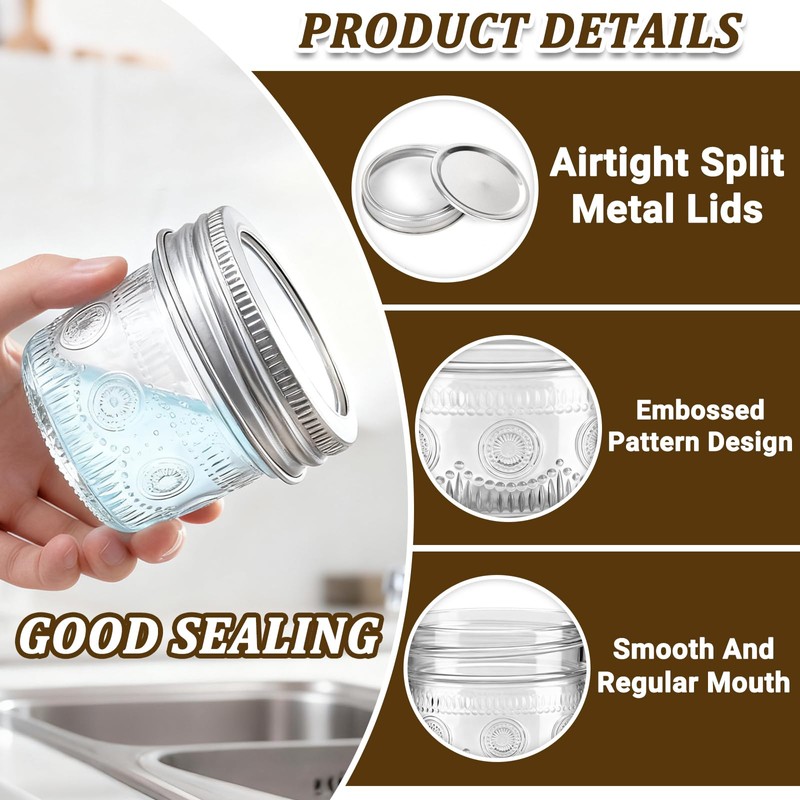 Alotpower 4 oz Glass Small Mason Jars with Embossed Pattern